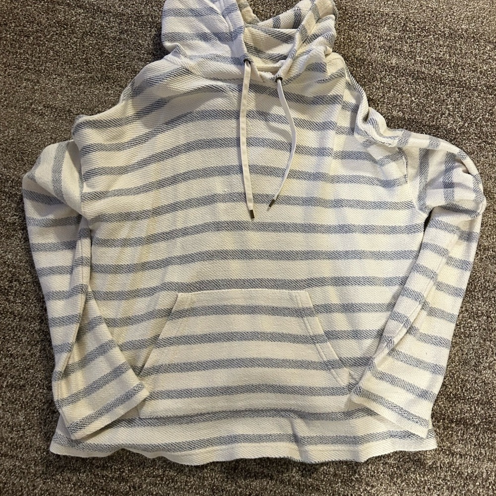 Chaps Blue and White Striped Cowl Neck Sweater